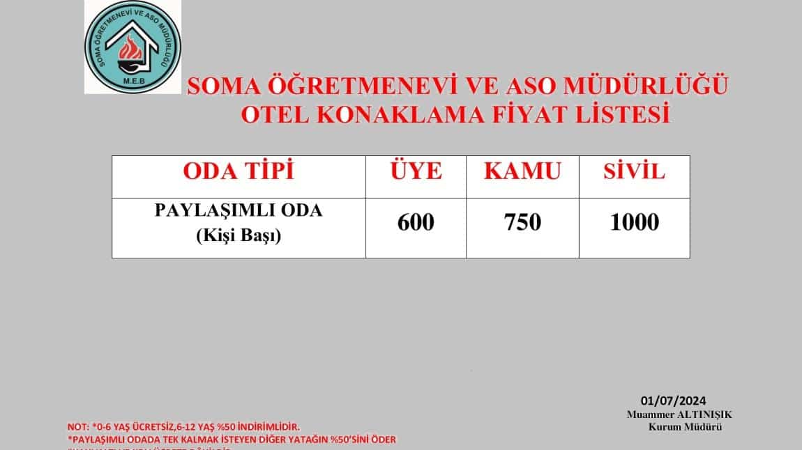 2024-2025 KONAKLAMA FİYATLARI